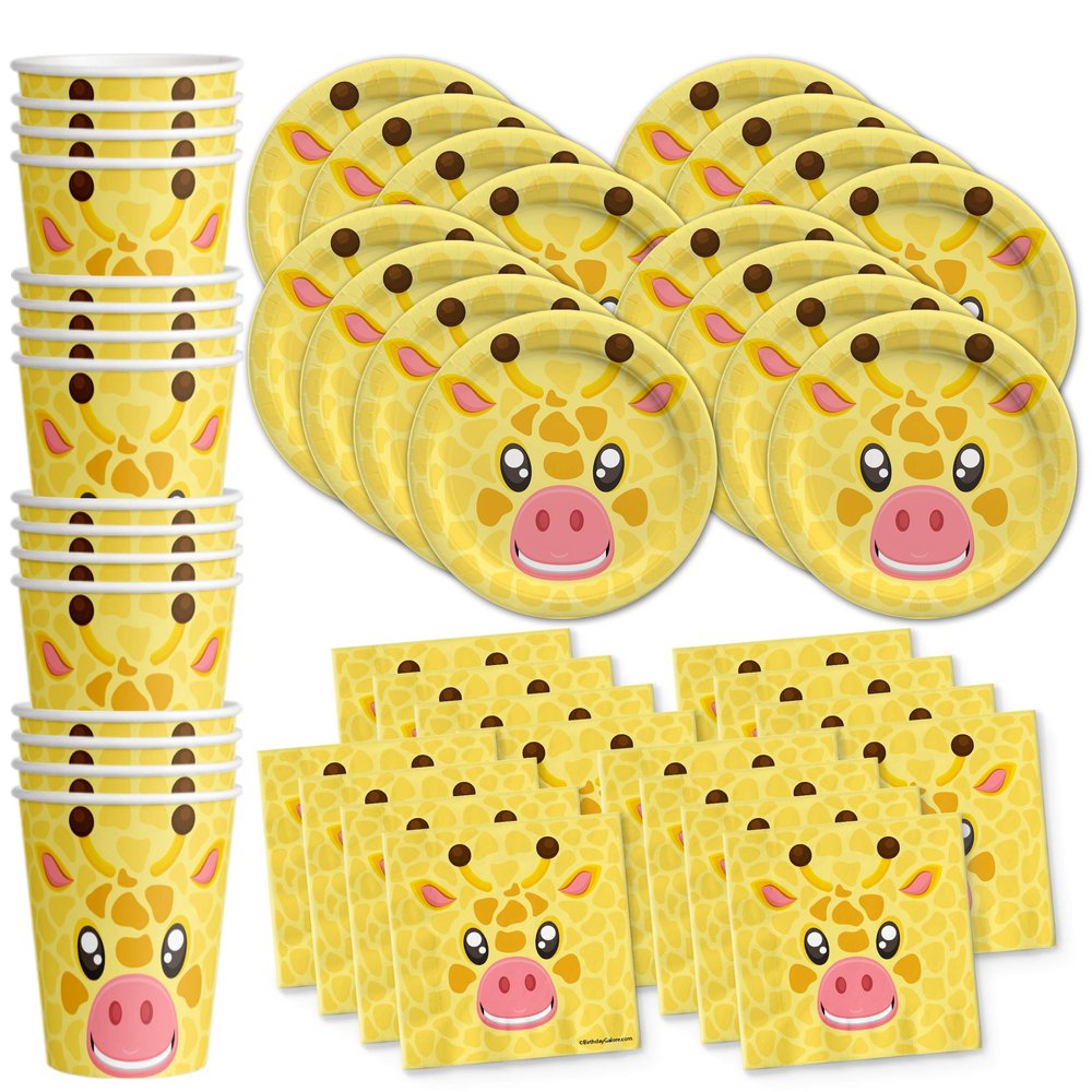 Giraffe Birthday Party Supplies - Jungle Animal Party Supplies - Zoo Animal Party Supplies - Giraffe Themed Party Supplies | Tableware Set Includes Plates, Napkins and Cups | Kit for 16 Set