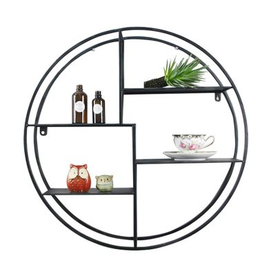 WYFZT Floating Shelves Decorative Round Multi Wall Shelf Storage Organiser Unit Display Rack Wall Mounted Shelving, Black Metal Circle Hanging Shelf, 50/60/70cm (Size : 601560cm)
