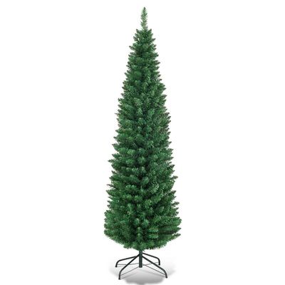 5Ft PVC Artificial Slim Pencil Christmas Tree w/Stand Home Holiday Decor Green