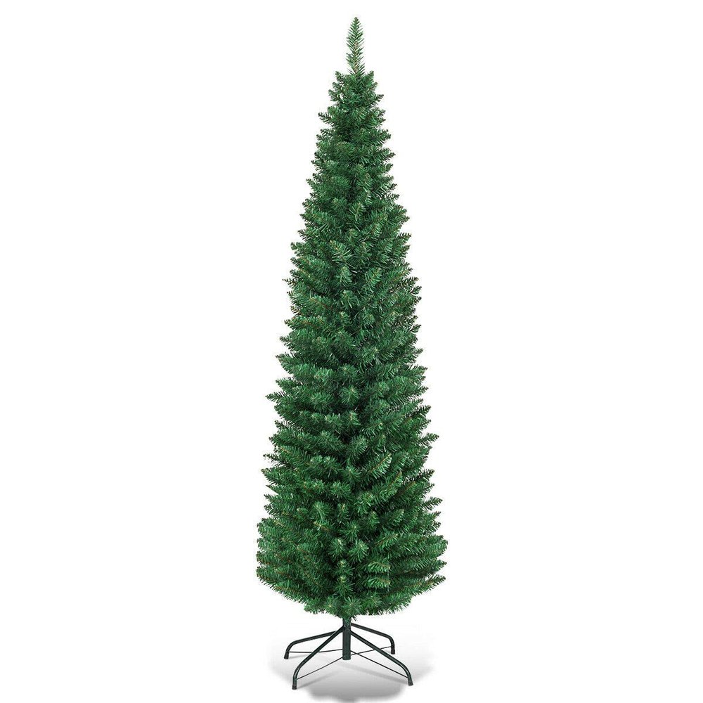 5Ft PVC Artificial Slim Pencil Christmas Tree w/Stand Home Holiday Decor Green