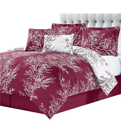 Spirit Linen - Queen Bed in a Bag, 6-Piece Oversized Reversible Bedding with Matching Shams & Bed Skirt, Elegant Home Decor for All Season (Foliage Burgundy/Ivory, Queen)