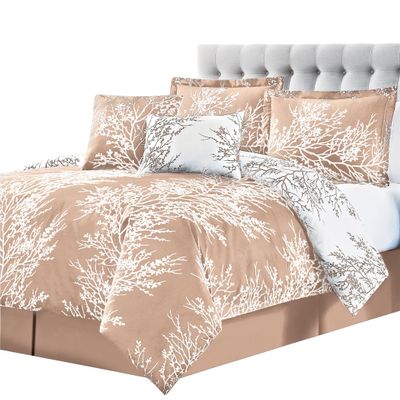 Spirit Linen - King Bed in a Bag, 6-Piece Oversized Reversible Bedding with Matching Shams & Bed Skirt, Elegant Home Decor for All Season (Foliage Taupe/Ivory, King)