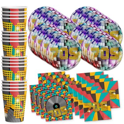 70's Birthday Party Supplies Set Plates Napkins Cups Tableware Kit for 16