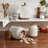 TTU Tabletops Gallery Ceramic Canister Collection- Stoneware Designed Kitchen Storage Embossed Acacia Wood White Set, 3 Piece Embossed Ziggy White Canister Set view 3