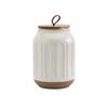 TTU Tabletops Gallery Ceramic Canister Collection- Stoneware Designed Kitchen Storage Embossed Acacia Wood White Set, 3 Piece Embossed Ziggy White Canister Set view 4