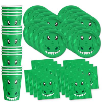 Alligator Birthday Party Supplies - Baby Alligator Tableware Set for Boy's Birthday - Kit Includes Plates, Napkins and Cups - For 16 Guests