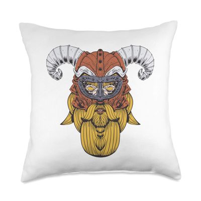 Bearded Viking Head In Helmet Throw Pillow