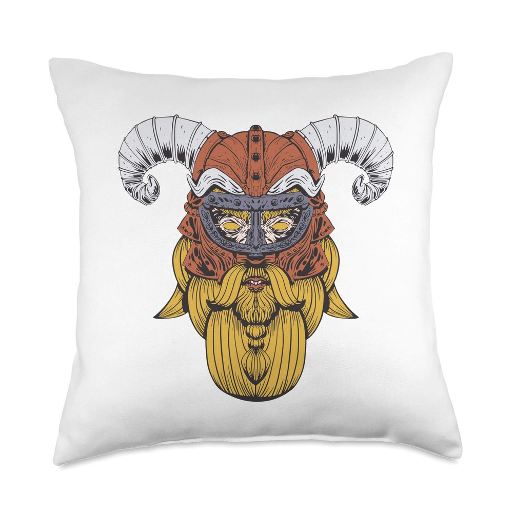 Bearded Viking Head In Helmet Throw Pillow