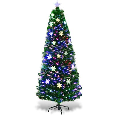 6FT Pre-Lit Fiber Optic Artificial Christmas Tree w/Multicolor Lights Snowflakes