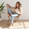 Shy Shy Lets Touch The Sky Home Decor Genuine Goat Leather Butterfly Arm Chair with Black/Brown White Hair on Cowhide Accent Chair (White and Brown with Rose Gold) view 2