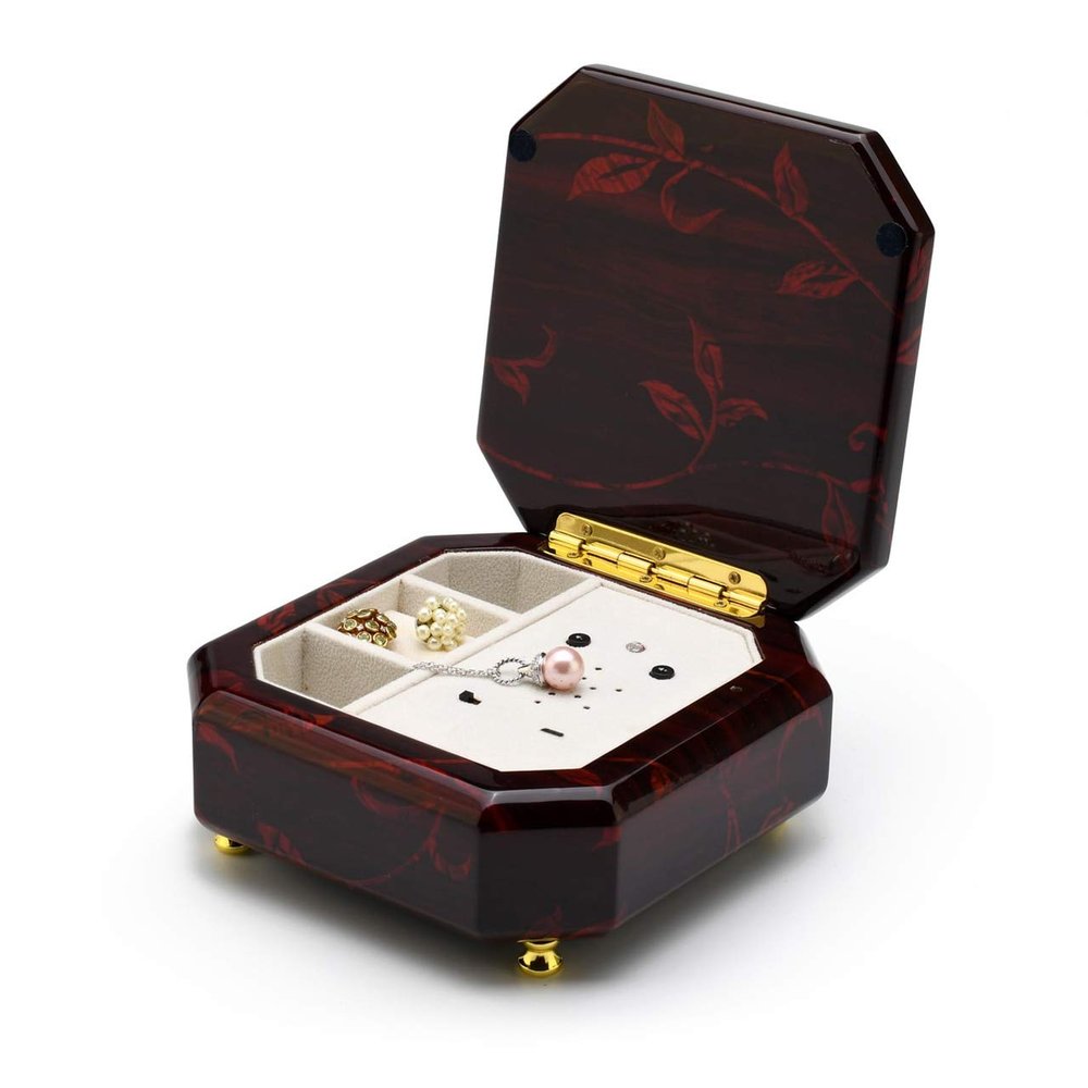 Artistic Custom USB Module Octagonal Music Box with Floral Motifs - L2 - On+Off/Sensor/USB/Recharge (+30)