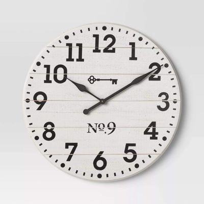 26" Farmhouse Wood Wall Clock White