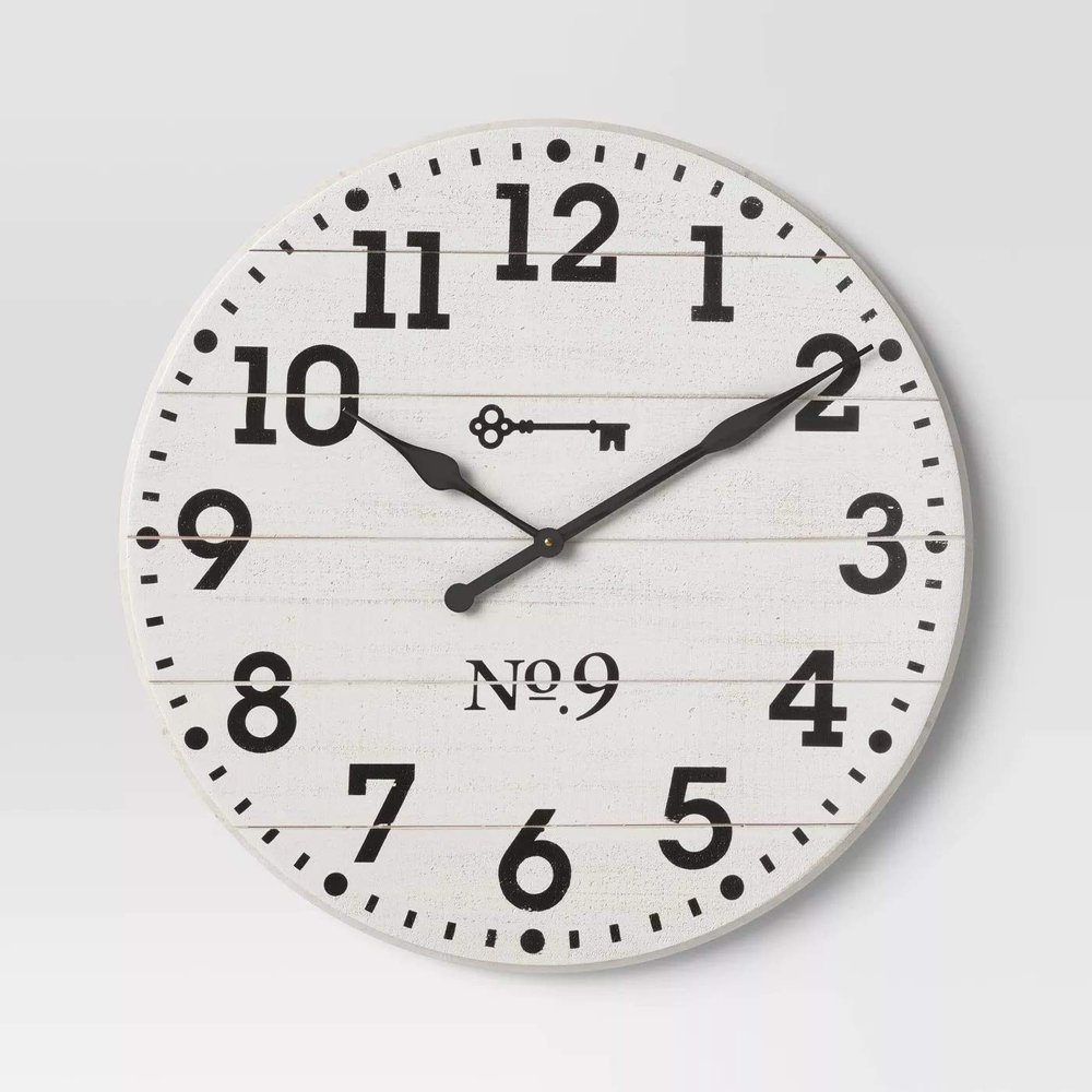 26" Farmhouse Wood Wall Clock White