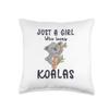 Girl Loves Koalas Cute Decorative Bedroom Couch for Girls Throw Pillow view 1