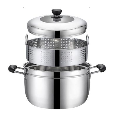 201 Stainless Steel Steamer/Soup Pot 1-layer Household With Steamer 20cm/22cm/24cm/26cm Commercial Suitable for Gas Stove/Induction Cooker Suitable for 1-5 People (Size : 24cm)