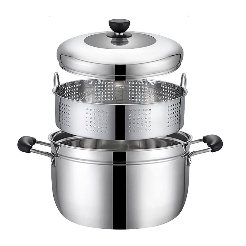 201 Stainless Steel Steamer/Soup Pot 1-layer Household With Steamer 20cm/22cm/24cm/26cm Commercial Suitable for Gas Stove/Induction Cooker Suitable for 1-5 People (Size : 26cm)