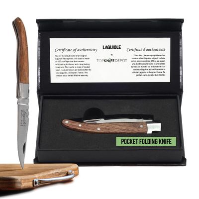 TopKnife Laguiole 4-1/2" Multipurpose Folding Steak Knife Elegant Rosewood Handle, Stainless Steel Blade Compact, Ideal for Personal Dining & Outdoor Meals Comes in a Well-Made Magnetic Gift Box