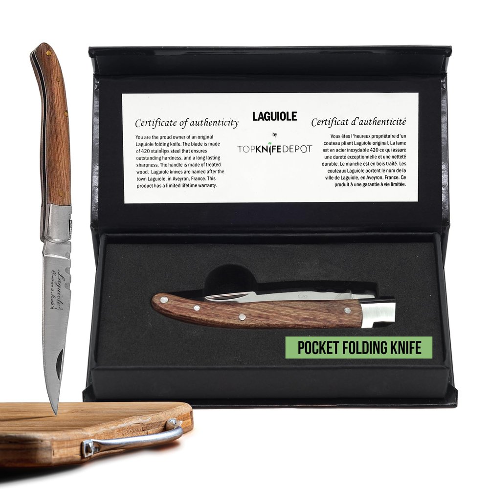 TopKnife Laguiole 4-1/2" Multipurpose Folding Steak Knife Elegant Rosewood Handle, Stainless Steel Blade Compact, Ideal for Personal Dining & Outdoor Meals Comes in a Well-Made Magnetic Gift Box