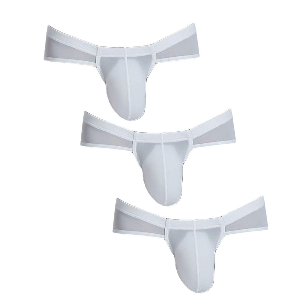 Andongnywell 3 Pack Men's Pure Color Sexy Underwear Ultra Soft Comfy Transparent Briefs Knickers Panties Trouser (White,Medium)
