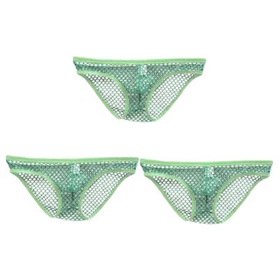Andongnywell 3 Pack Men's See Through Fishnet Bikini Briefs Low Rise Panties Underwear Knickers panties (Green,X-Large)