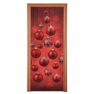 Qilmy Door Cover Decoration, Party Accessory Porch Decor for Festive Ornament Indoor Outdoor Covering 32 x 79 Inch, Red Christmas Balls