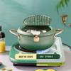 BYBYCD Stainless Steel Deep Frying Pot with Thermometer and Oil Drip Rack Lid Japanese Style Deep Fryer Pot for Home Fry Chicken Chips Fish Shrimp (7.9 inch, green) view 2