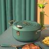 BYBYCD Stainless Steel Deep Frying Pot with Thermometer and Oil Drip Rack Lid Japanese Style Deep Fryer Pot for Home Fry Chicken Chips Fish Shrimp (7.9 inch, green) view 3