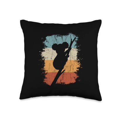 8os Retro Australian Marsupial Climbing Koala Silhouette Throw Pillow