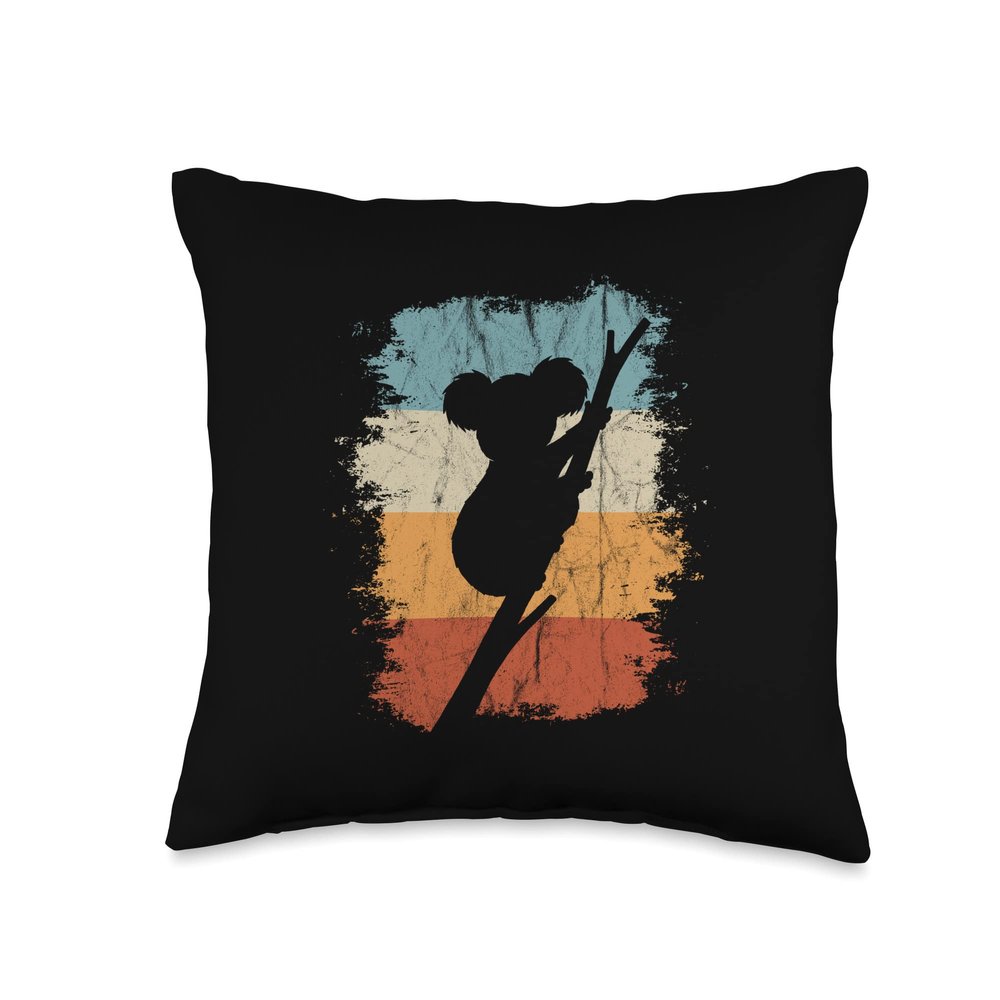 8os Retro Australian Marsupial Climbing Koala Silhouette Throw Pillow