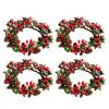 4Pcs Christams Candle Rings Red Berry Candle Rings Wreaths with Pine Cones Mini Christmas Wreath Table Decorations Centerpieces for Pillars Christmas Holiday Party view 1