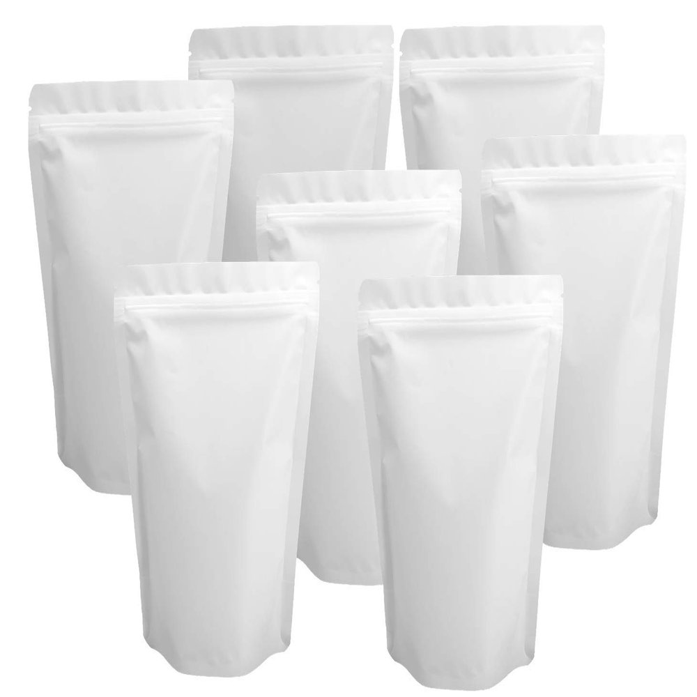 Chamigon 100 Pack Matte White Mylar Stand Up Bags - 5.5x7.8 Inches Resealable Smell Proof Packaging Pouch, Sealable Foil Zipper Bag for Food Storage, Sample Pouches