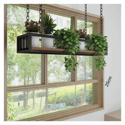 WYFZT Pot Pan Rack 60/80/100/120cm Ceiling Hanging Shelf Kitchen Storage Shelving Flower Stand Flower Pot Stand Modern Fashion Creativity, Wood and Metal, Rectangle (Size : 1002515cm)