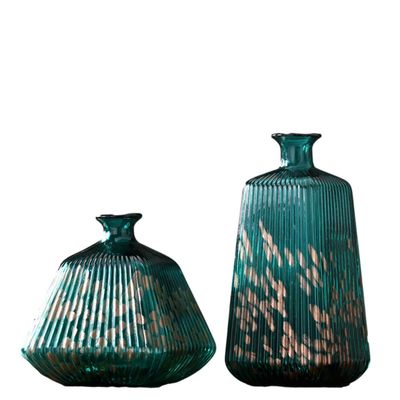 Glass Vase Home Living Room TV Cabinet Entrance Model Room Worktop Vase Dried Flower Simulation Flower Decoration Vase 40 x 18.5 x 8 cm, 28.5 x 24.5 x 7.5 cm, Pack of 2