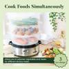 BELLA 9.5 QT Triple Tier Digital Food Steamer, Healthy Fast Simultaneous Cooking, Stackable Baskets for Vegetables or Meats, Rice/Grains Tray, Auto Shutoff & Boil Dry Protection, Stainless Steel view 2