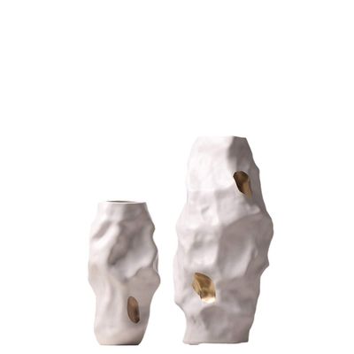 hmjsmj Irregular Concave Convex Ceramic Vase Living Room Study TV Counter Surface Vase Dry Flower Simulation Flower Decorative Vase 36.3 x 17.5 x 8 cm, 25.2 x 13 x 7.5 cm, 2 Pack