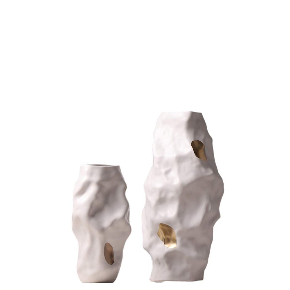 hmjsmj Irregular Concave Convex Ceramic Vase Living Room Study TV Counter Surface Vase Dry Flower Simulation Flower Decorative Vase 36.3 x 17.5 x 8 cm, 25.2 x 13 x 7.5 cm, 2 Pack