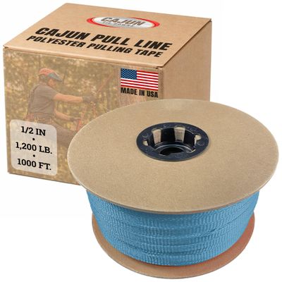 Cajun Tie Downs Pull Line 1/2 Inch, 1,200 lb, Flat Polyester Pulling Tape, Conduit Wire Pulling, Made in USA, Royal Blue, 1000 ft