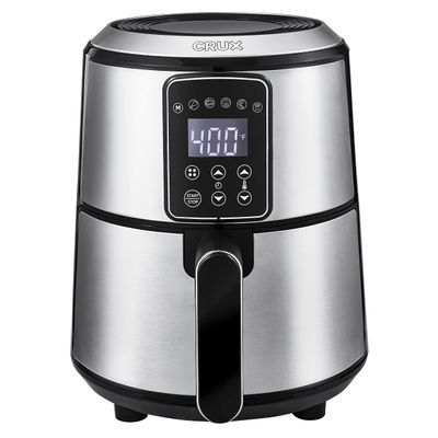 Crux 3QT Digital Air Fryer, Faster Pre-Heat, No-Oil Frying, Fast Healthy Evenly Cooked Meal Every Time, Dishwasher Safe Non Stick Pan and Crisping Tray for Easy Clean Up, Stainless Steel