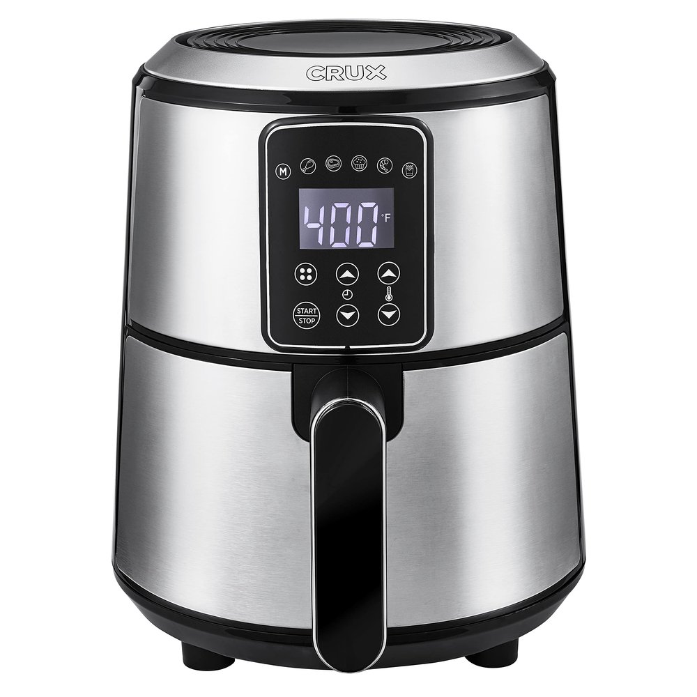 Crux 3QT Digital Air Fryer, Faster Pre-Heat, No-Oil Frying, Fast Healthy Evenly Cooked Meal Every Time, Dishwasher Safe Non Stick Pan and Crisping Tray for Easy Clean Up, Stainless Steel