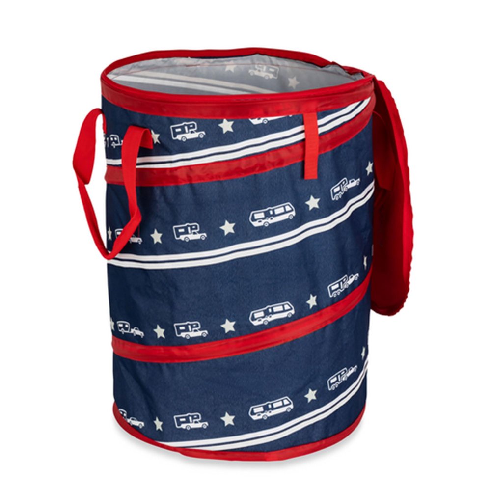 Camco Campsite Pop Up Utility Container with Liner and Zipper Close Lid for RV Storage, Laundry Hampers, and Organization, Patriotic