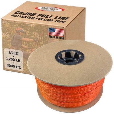 Cajun Tie Downs Pull Line 1/2 Inch, 1,200 lb, Flat Polyester Pulling Tape, Conduit Wire Pulling, Made in USA, Orange, 3000 ft