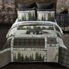 3piece Charcoal Grey Lodge Style Quilt King Size for Adult Patchwork Inspired Beautiful Forest Plaid Bear Pine Trees Paw Print Warm Soft Bedding Traditional Cabin Look Rustic Green Quilt Set King Sham view 2