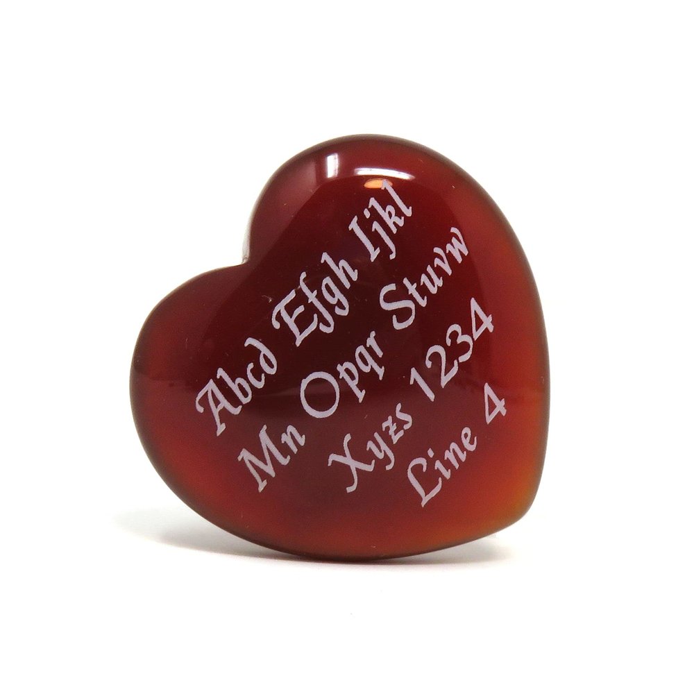 Innovative Surface Art Agate Stone Heart 35mm x 10mm Custom Engraved Personalized - No Holes - Pocket Love Stone - Party Favors - Gifts - Puff (Carnelian)