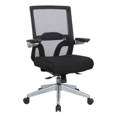 Space Seating 867 Series Adjustable Manager's Chair with Breathable Mesh Back, Lumbar Support and Padded Flip Arms, Black Fabric Seat with Silver Nylon Base