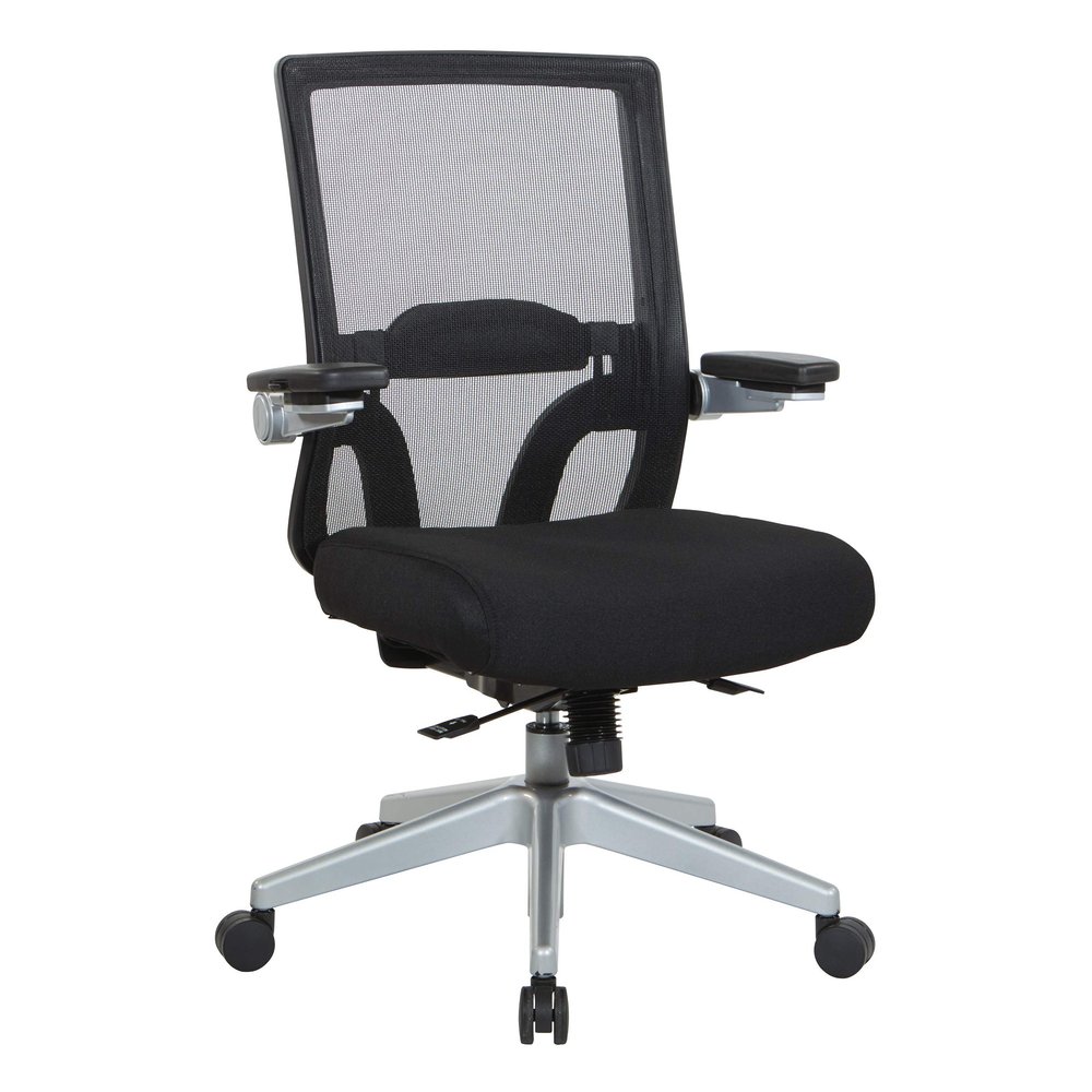 Space Seating 867 Series Adjustable Manager's Chair with Breathable Mesh Back, Lumbar Support and Padded Flip Arms, Black Fabric Seat with Silver Nylon Base