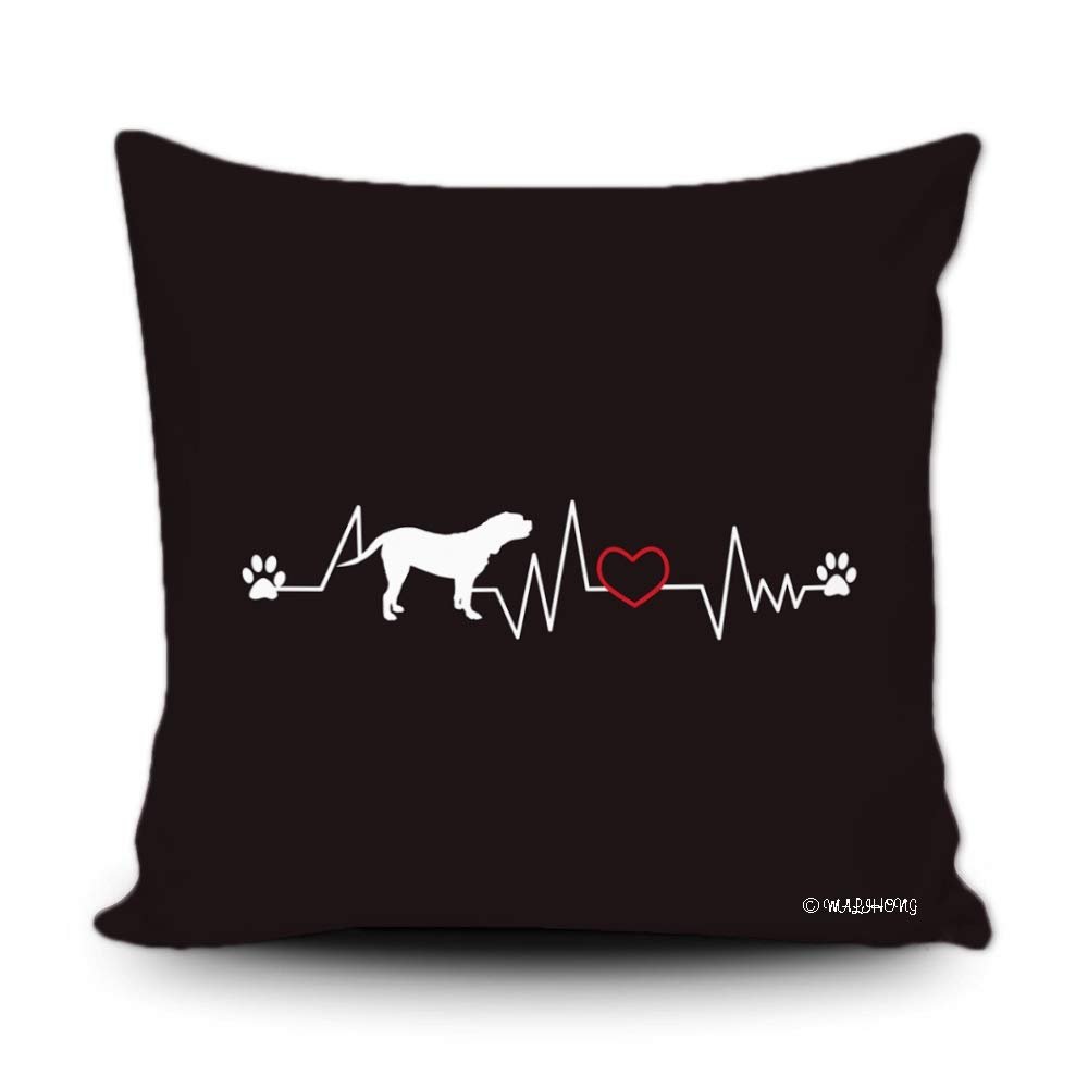 MALIHONG Pet Dog's Love with You Pillow Case Silhouette Dog Dogue De Bordeaux Love Paw Black Throw Pillow Cover for Home Decor 16x16 Inch