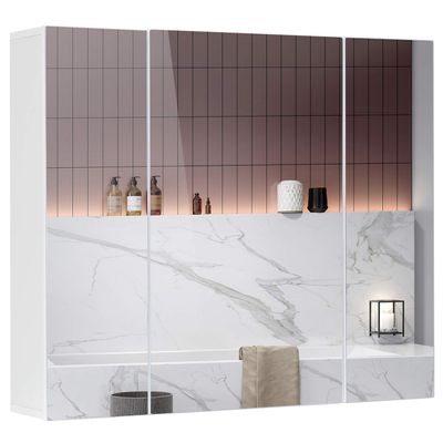 DICTAC Medicine Cabinet Bathroom Mirror Cabinet with 3 Door 27.6x23.62 Inch Bathroom Wall Cabinet with Mirror Wall Mirror Storage Shelf with 3-Adjustable Shelves Storage Organizer Cupboard,White
