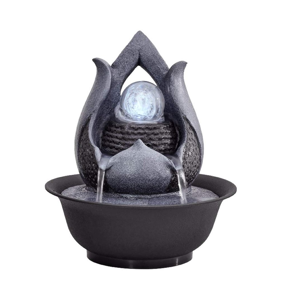 Desktop Water Fountain Mini Fountain Indoor Waterfall with Crystal Ball Feng Shui Ornaments 9.5" High Tabletop Fountain for Zen Meditation Yoga Release Stress