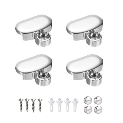 4 Pcs Zinc Alloy Frameless Mirror Clips Oval Floating Glass Mirror Mounting Brackets Heavy Duty Wall Mount Mirror Holder Clips for Bathroom Fit 3mm to 5mm Thick Glass