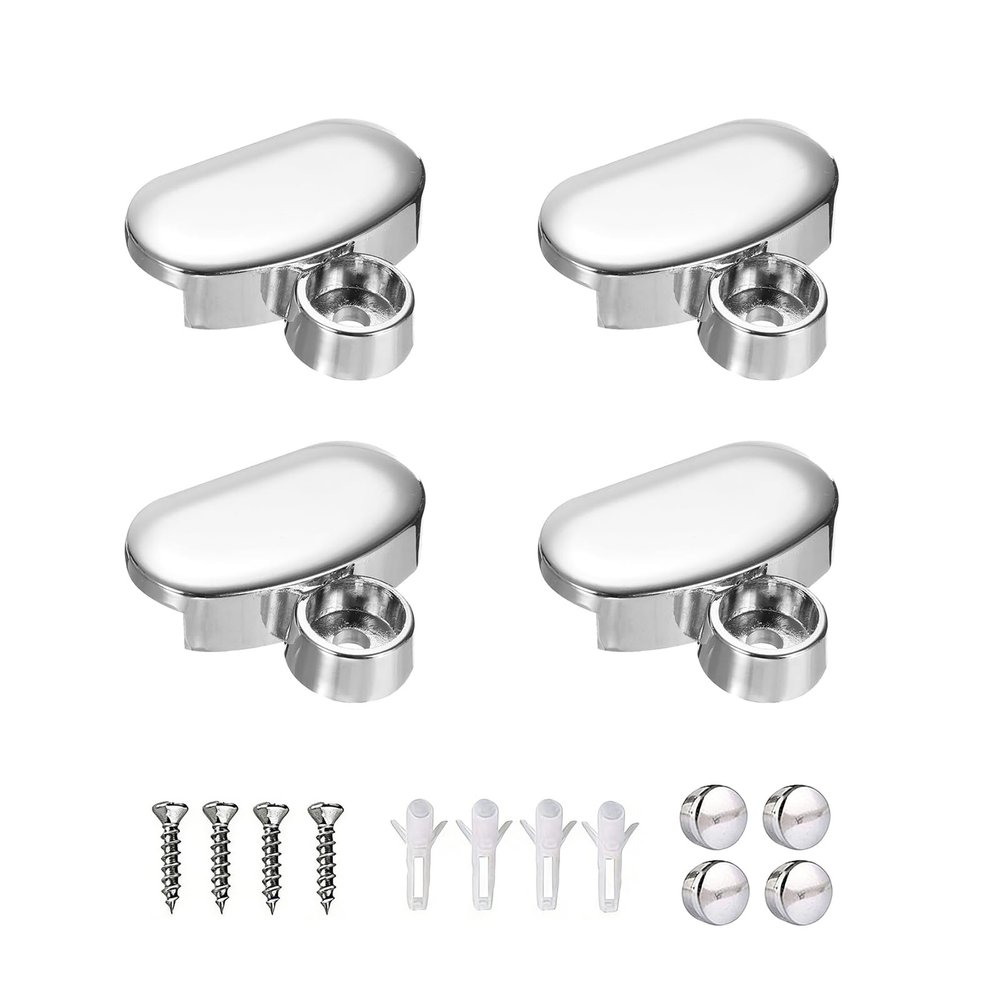 4 Pcs Zinc Alloy Frameless Mirror Clips Oval Floating Glass Mirror Mounting Brackets Heavy Duty Wall Mount Mirror Holder Clips for Bathroom Fit 3mm to 5mm Thick Glass